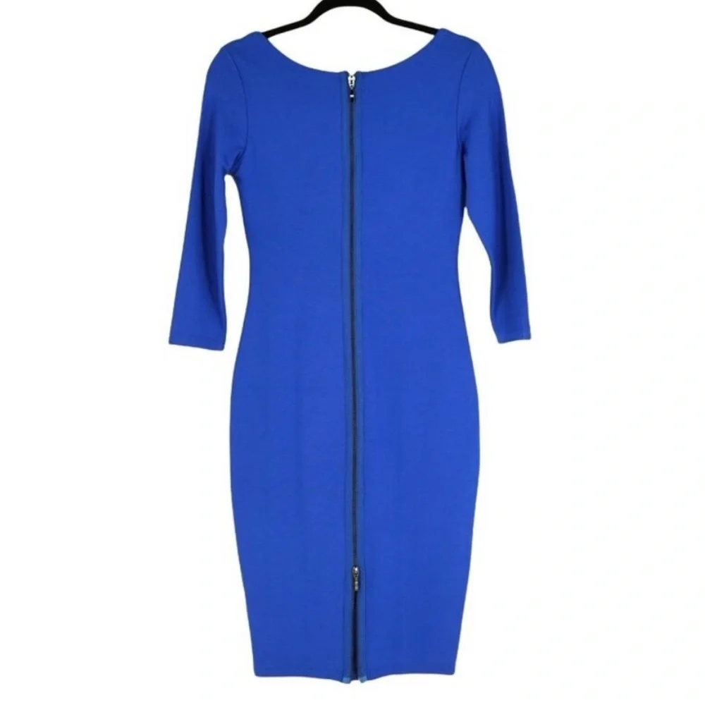 Felicity & Coco Royal Blue 3/4 Sleeves V-Neck Back-zip Midi Dress